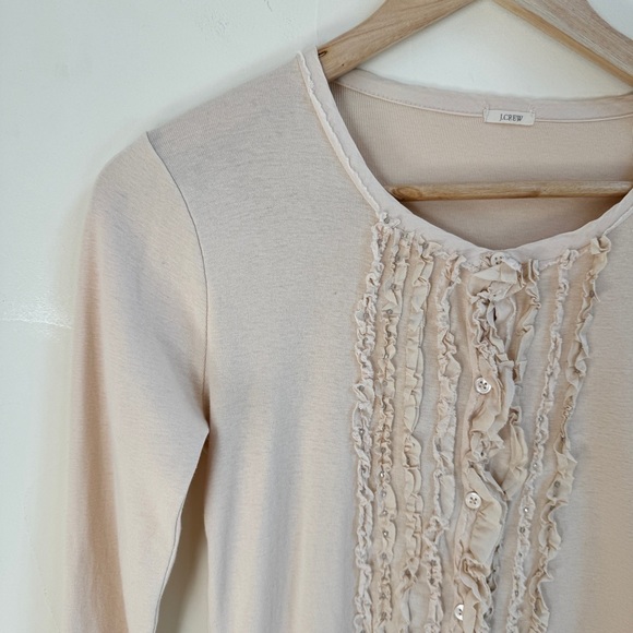J Crew Light Beige Long Sleeve Ruffle Front Sequin Button Up Women Sz S Cardigan - Picture 4 of 14